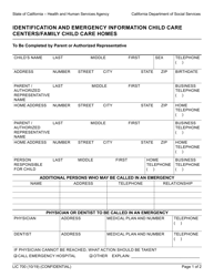 Form LIC700 Identification and Emergency Information Child Care Centers/Family Child Care Homes - California