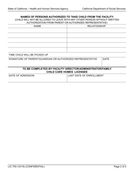 Form LIC700 Identification and Emergency Information Child Care Centers/Family Child Care Homes - California, Page 2