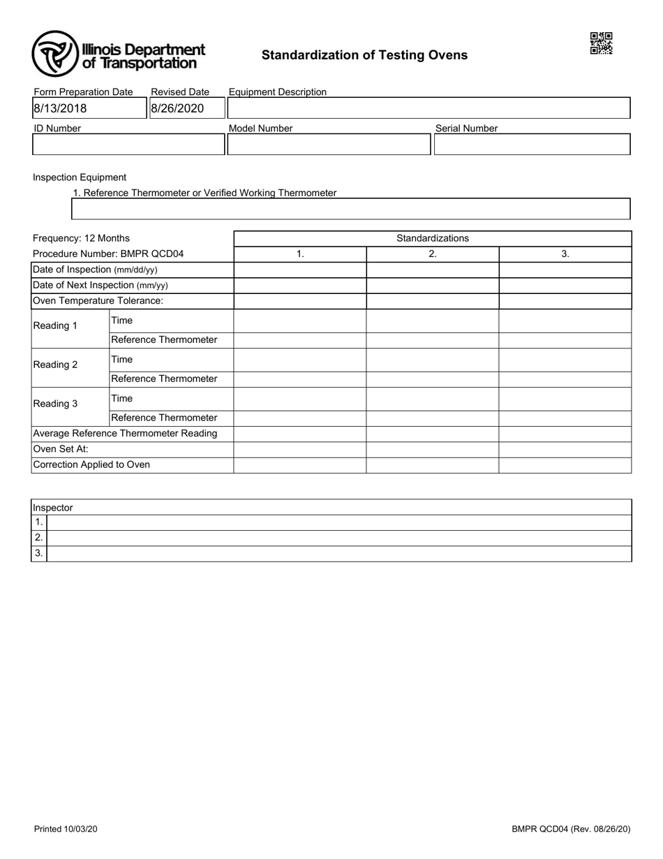 Form BMPR QCD04 Standardization of Testing Ovens - Illinois, Page 1