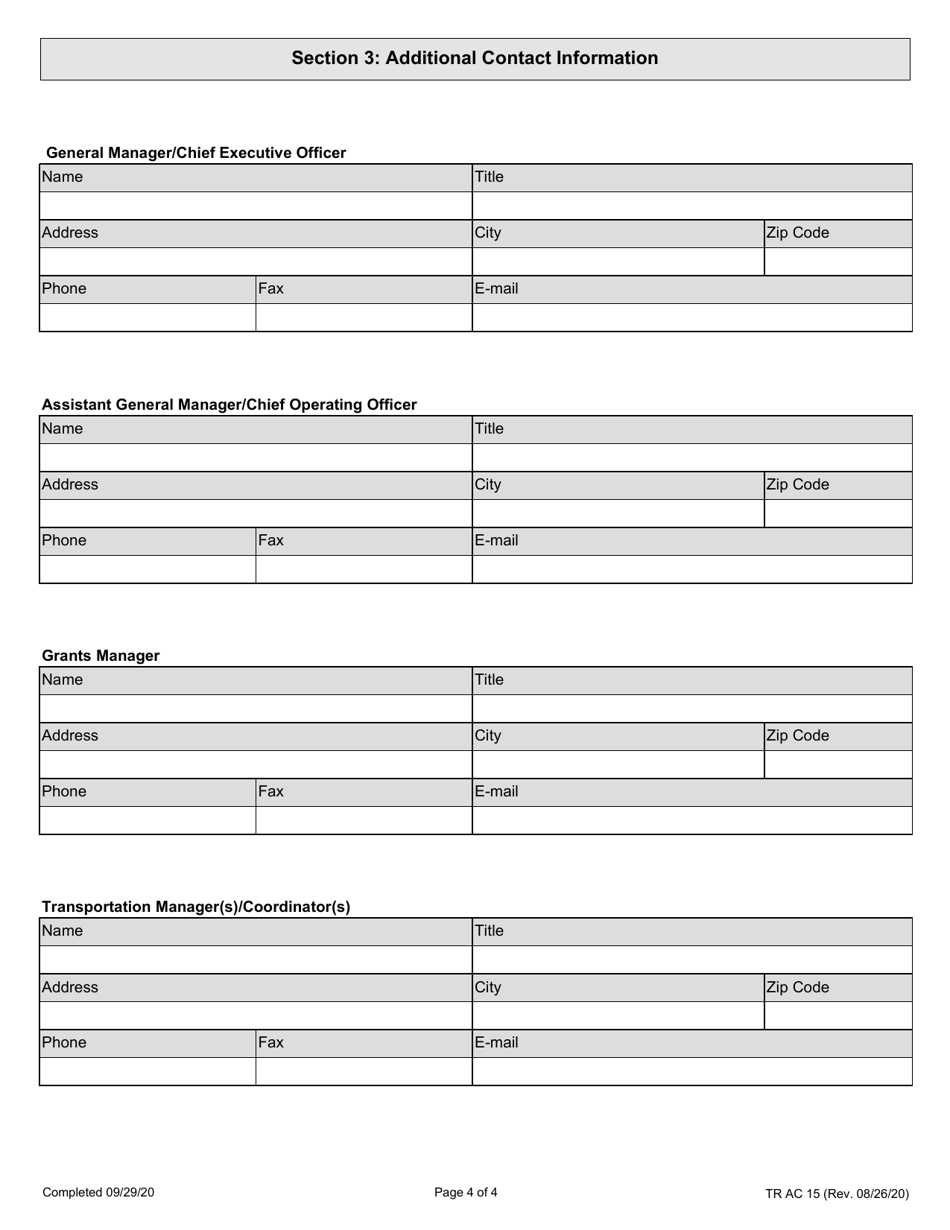 Form TR AC15 Section 5310 Annual Certification of Project Equipment Use - Illinois, Page 4