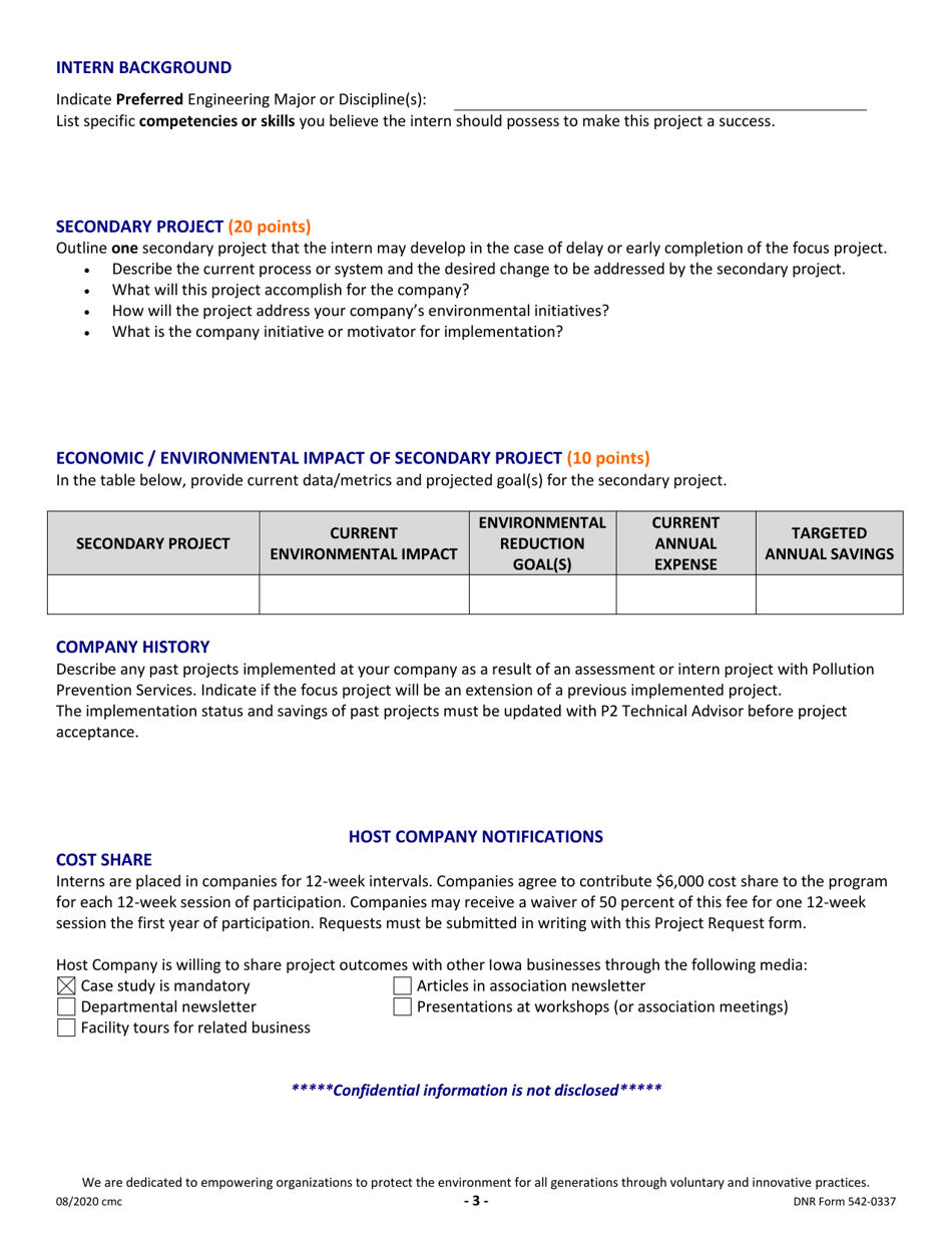 DNR Form 542-0337 Pollution Prevention Intern Project Request - Iowa, Page 3