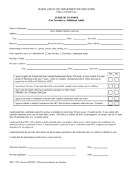 Form OCC1229 &quot;Substitute Form (For Provider or Additional Adult)&quot; - Maryland