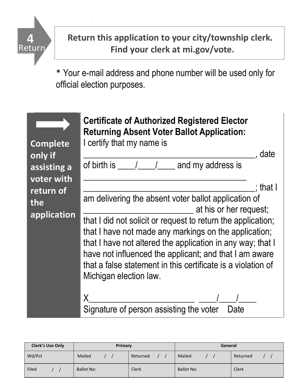 2020 Michigan Michigan Absent Voter Ballot Application - Large Print ...