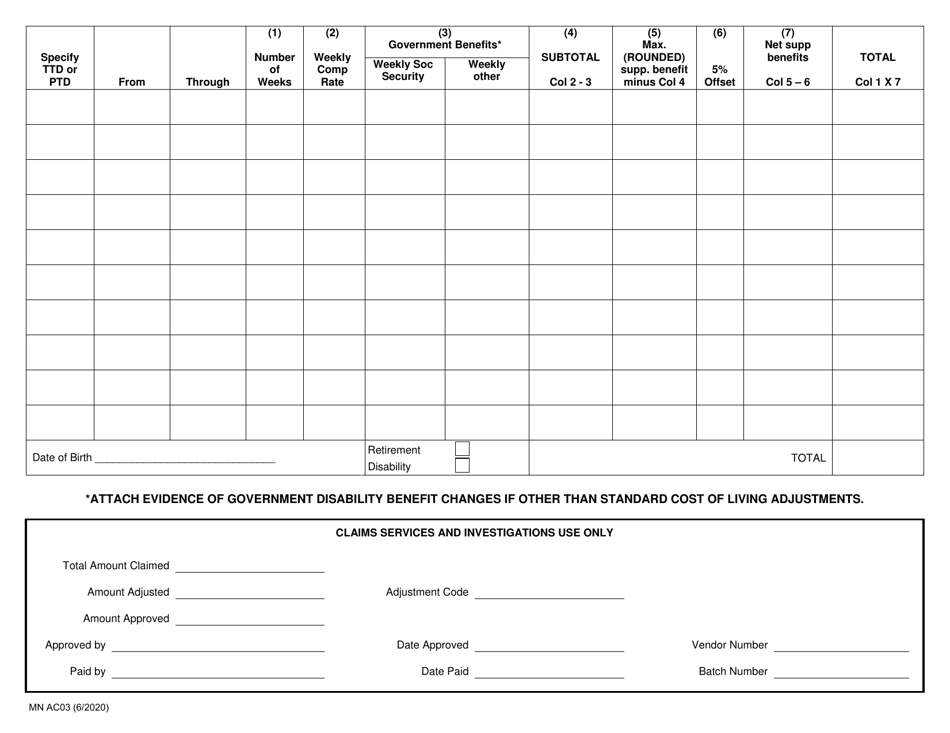 Form MN AC03 Download Fillable PDF or Fill Online Annual Claim for ...