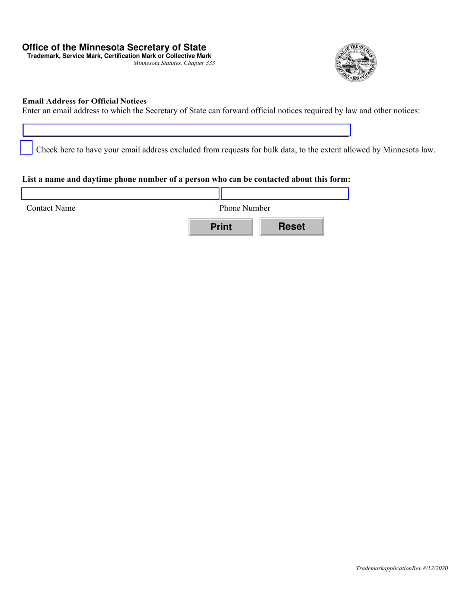 Registration of Trademark, Service Mark, Certification Mark or Collective Mark - Minnesota, Page 2