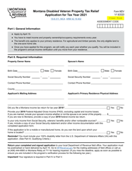 Form MDV Montana Disabled Veteran Property Tax Relief Application - Montana