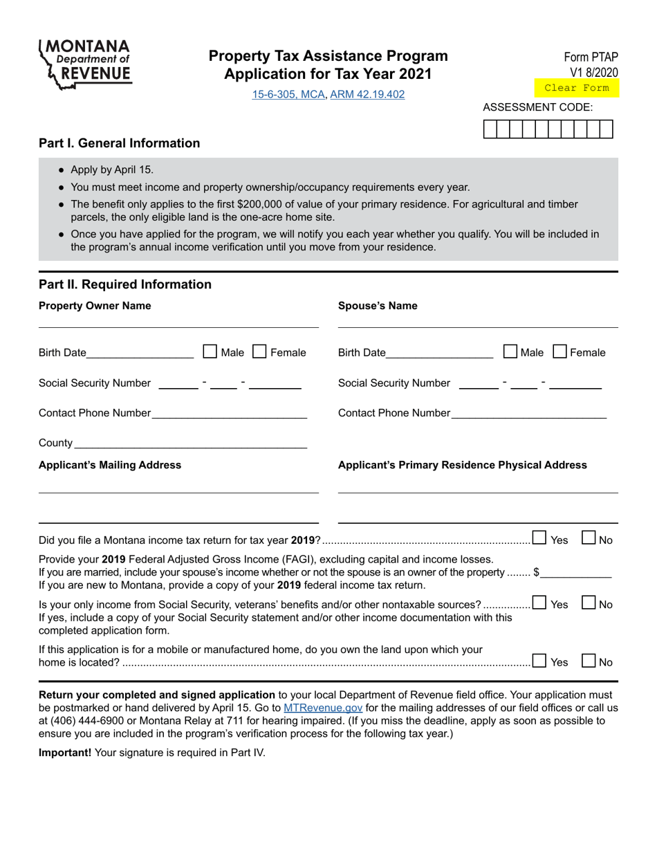 Form PTAP Download Fillable PDF Or Fill Online Property Tax Assistance 