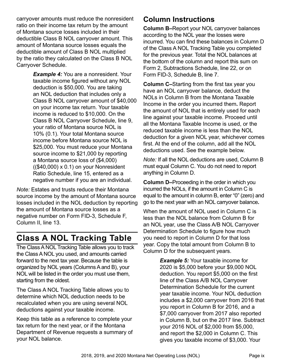 Form NOL Montana Net Operating Loss (Nol) for Individuals, Estates and Trusts - Montana, Page 10