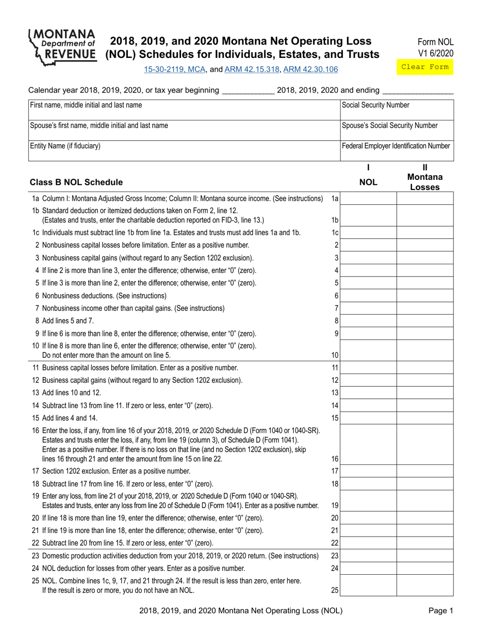 Form NOL Montana Net Operating Loss (Nol) for Individuals, Estates and Trusts - Montana, Page 13