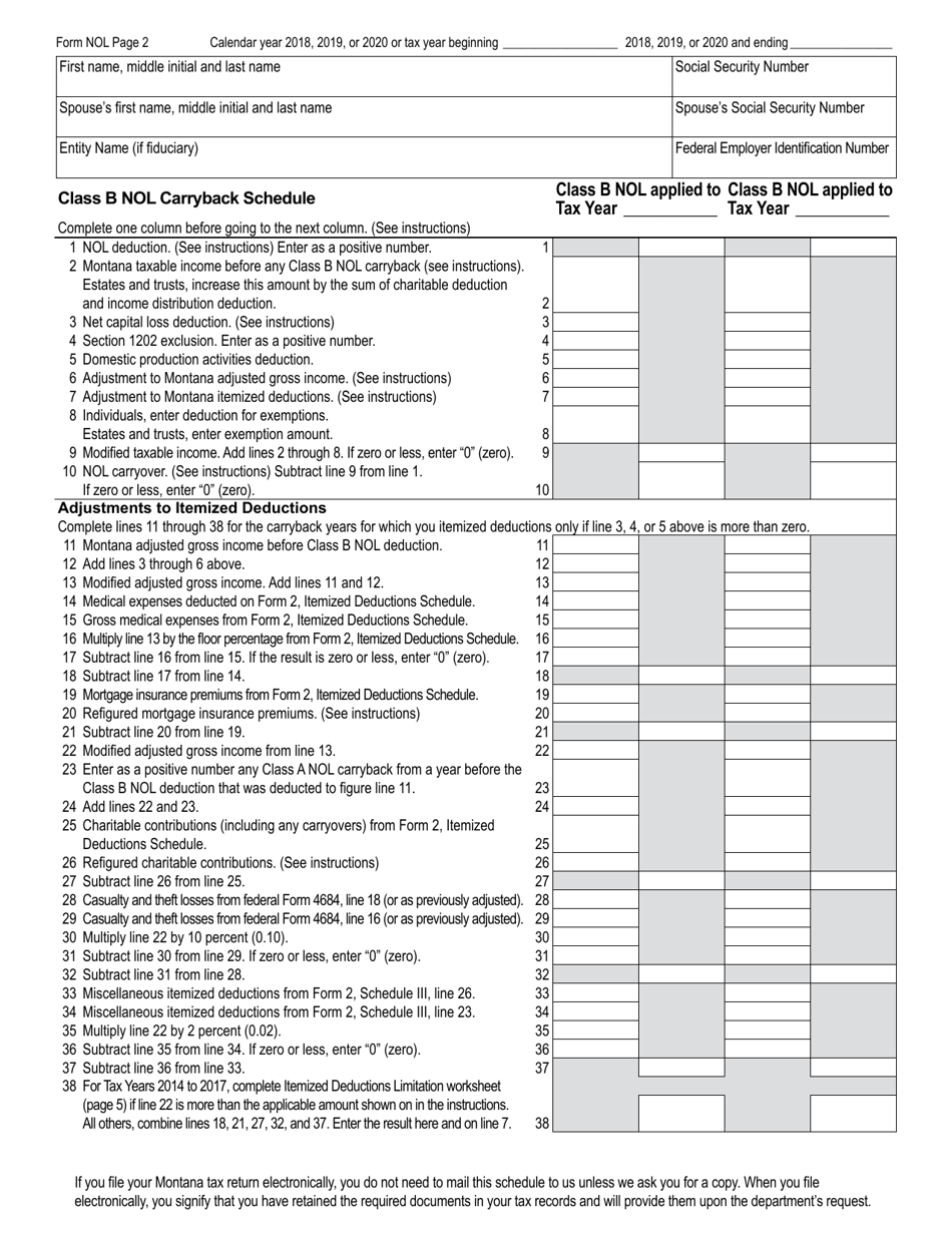Form NOL Montana Net Operating Loss (Nol) for Individuals, Estates and Trusts - Montana, Page 14