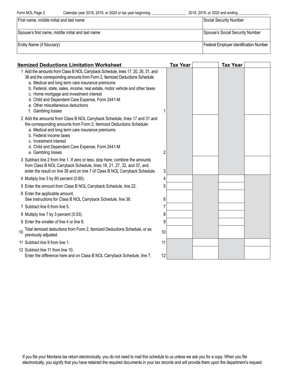 Form NOL Montana Net Operating Loss (Nol) for Individuals, Estates and Trusts - Montana, Page 15