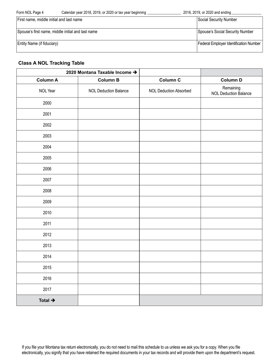 Form NOL Montana Net Operating Loss (Nol) for Individuals, Estates and Trusts - Montana, Page 16