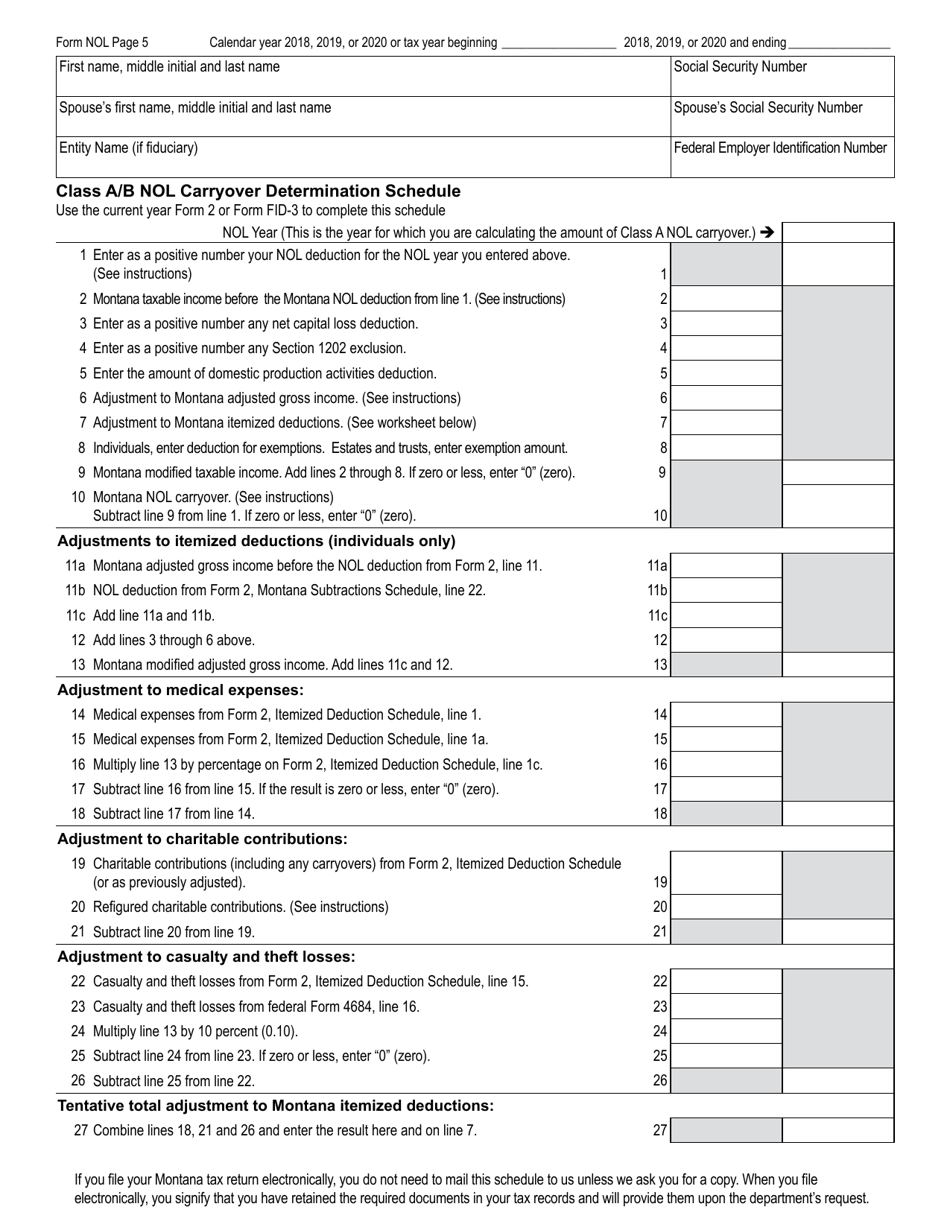 Form NOL Montana Net Operating Loss (Nol) for Individuals, Estates and Trusts - Montana, Page 17