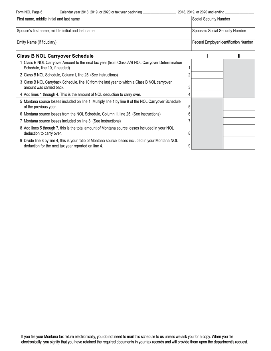 Form NOL Montana Net Operating Loss (Nol) for Individuals, Estates and Trusts - Montana, Page 18
