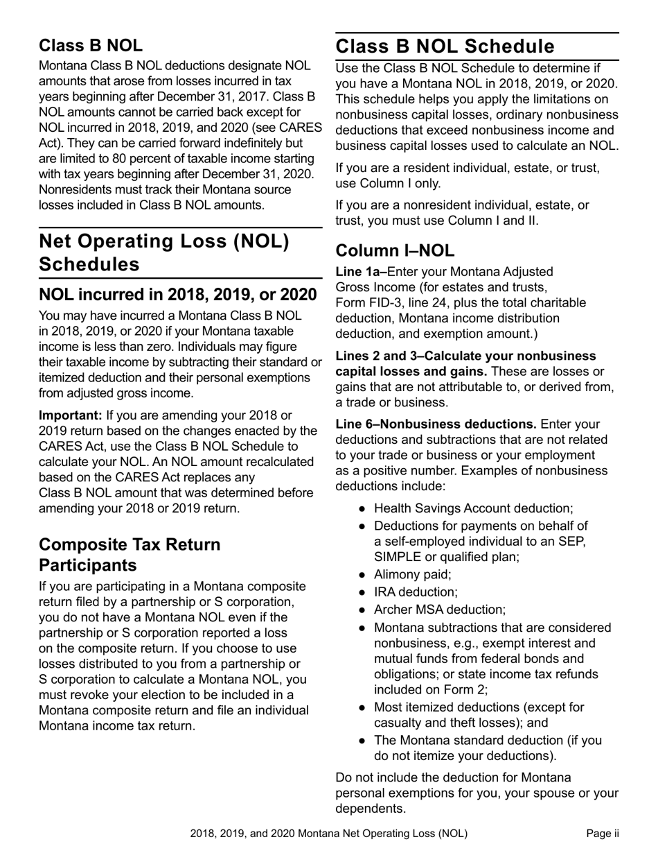 Form NOL Montana Net Operating Loss (Nol) for Individuals, Estates and Trusts - Montana, Page 3