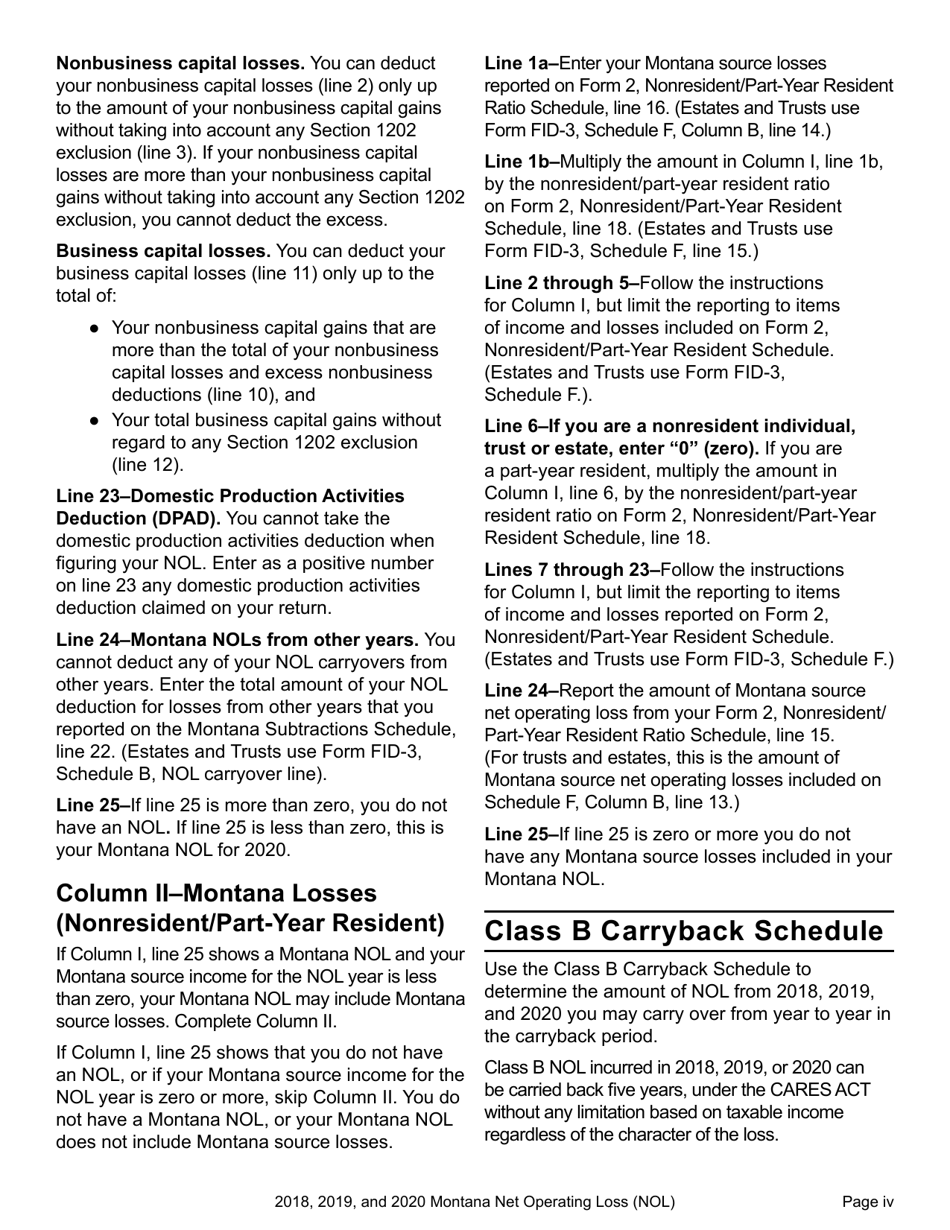 Form NOL Montana Net Operating Loss (Nol) for Individuals, Estates and Trusts - Montana, Page 5