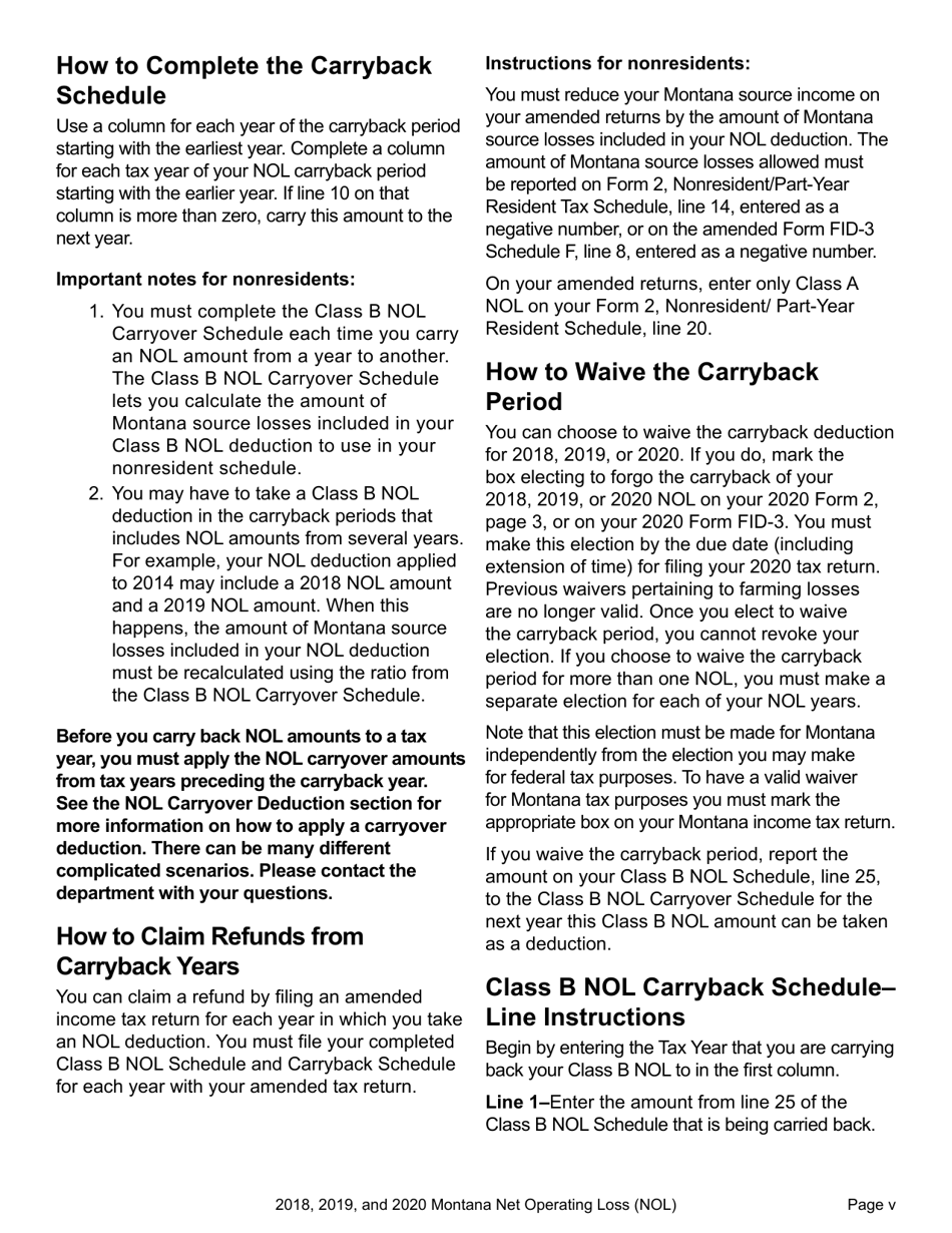 Form NOL Montana Net Operating Loss (Nol) for Individuals, Estates and Trusts - Montana, Page 6