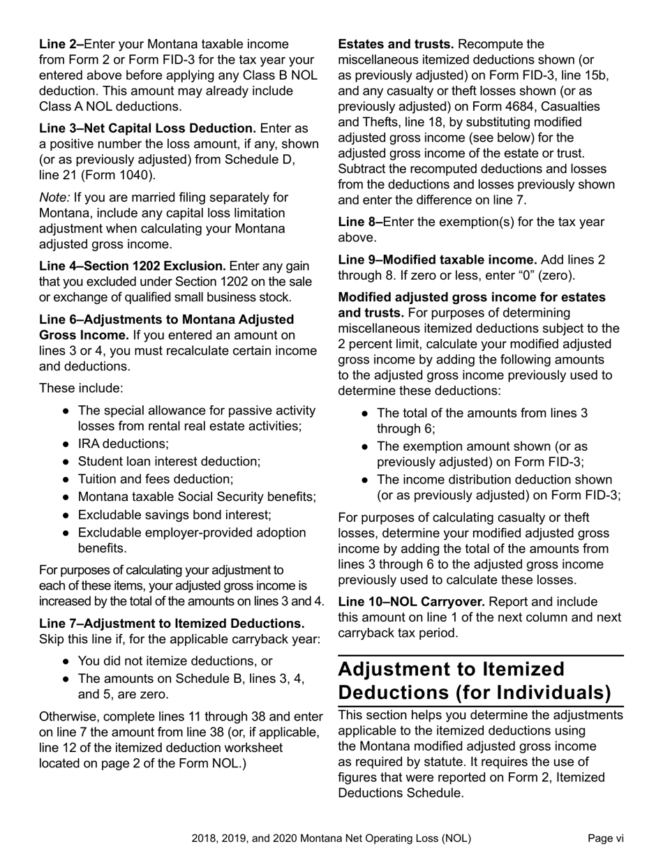 Form NOL Montana Net Operating Loss (Nol) for Individuals, Estates and Trusts - Montana, Page 7