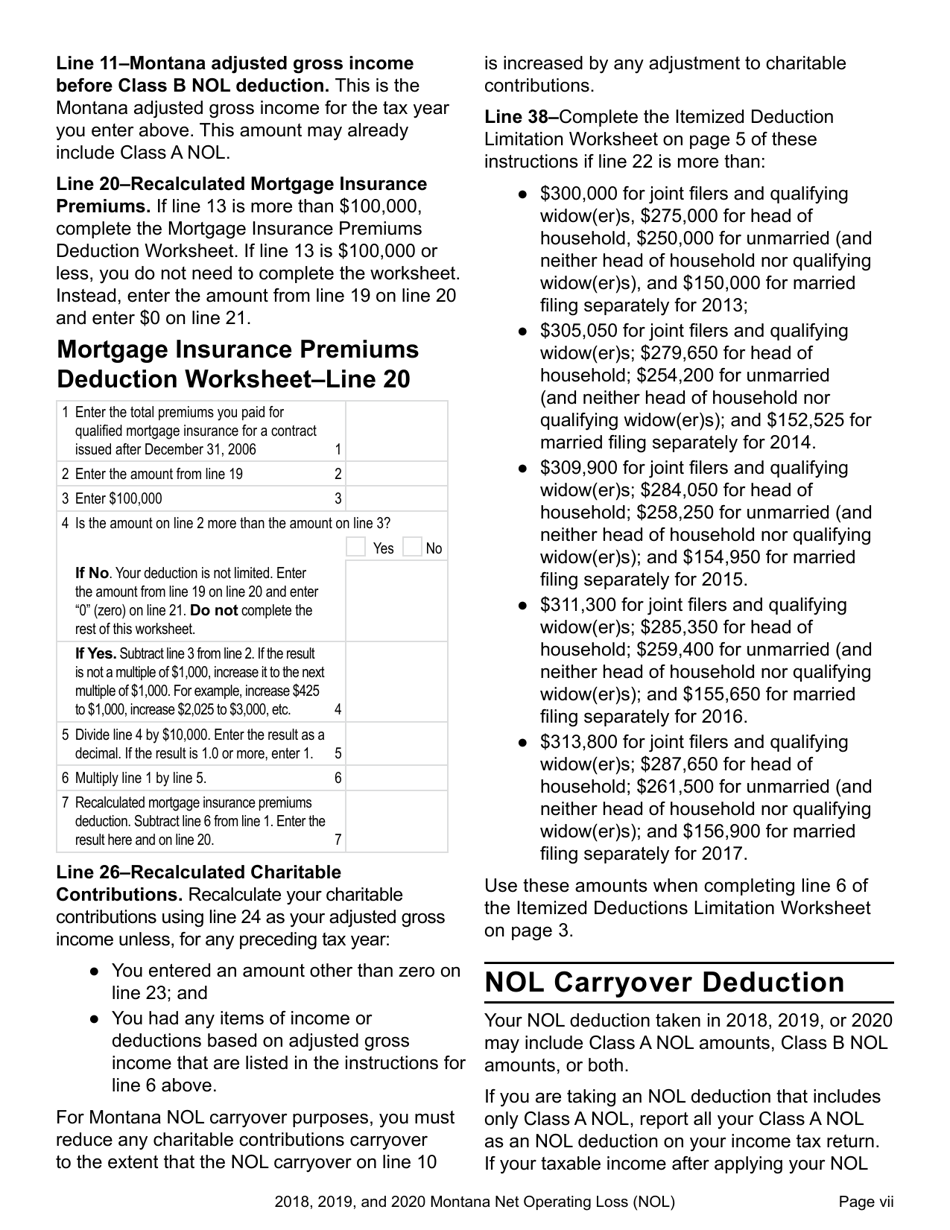 Form NOL Montana Net Operating Loss (Nol) for Individuals, Estates and Trusts - Montana, Page 8