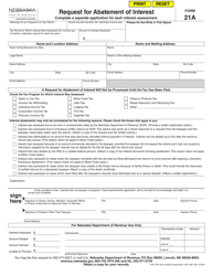 Document preview: Form 21A Request for Abatement of Interest - Nebraska