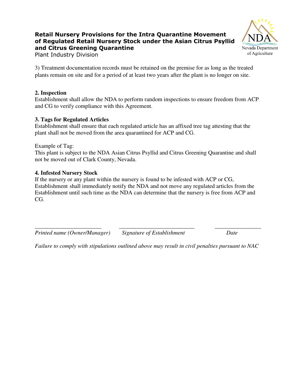Retail Nursery Provisions for the Intra Quarantine Movement of Regulated Retail Nursery Stock Under the Asian Citrus Psyllid and Citrus Greening Quarantine - Nevada, Page 2