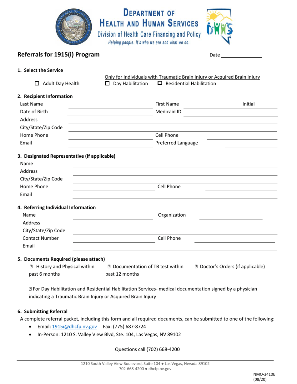 Form NMO-3410E Referrals for 1915(I) Program - Nevada, Page 1