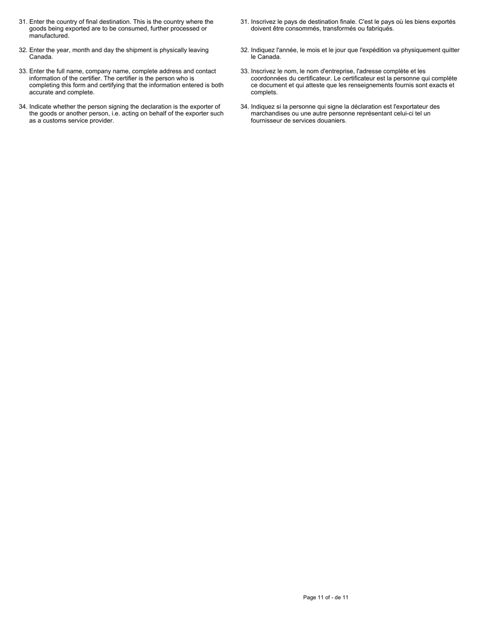 Form BSF844 Exporter Contingency Form - Canada (English / French), Page 11