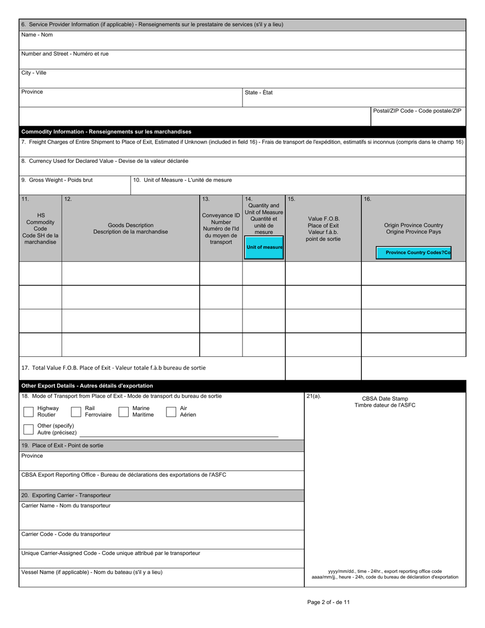 Form BSF844 Exporter Contingency Form - Canada (English / French), Page 2