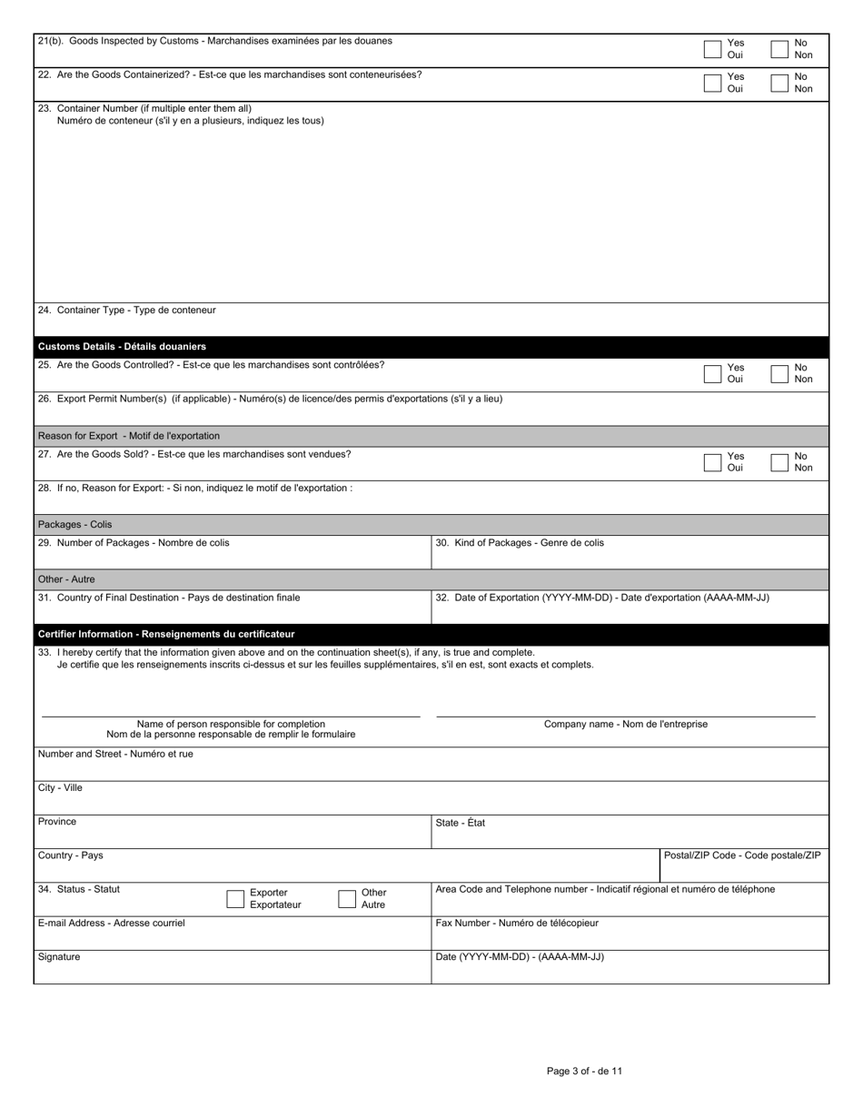 Form BSF844 Exporter Contingency Form - Canada (English / French), Page 3