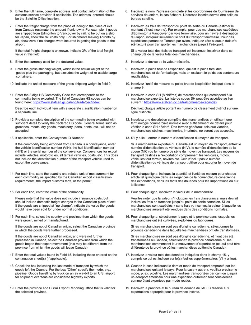 Form BSF844 Exporter Contingency Form - Canada (English / French), Page 9