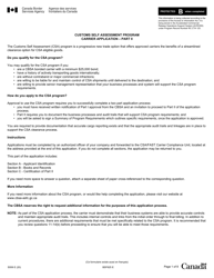 Form E656 (BSF625) Part II Customs Self Assessment Program Carrier Application - Canada