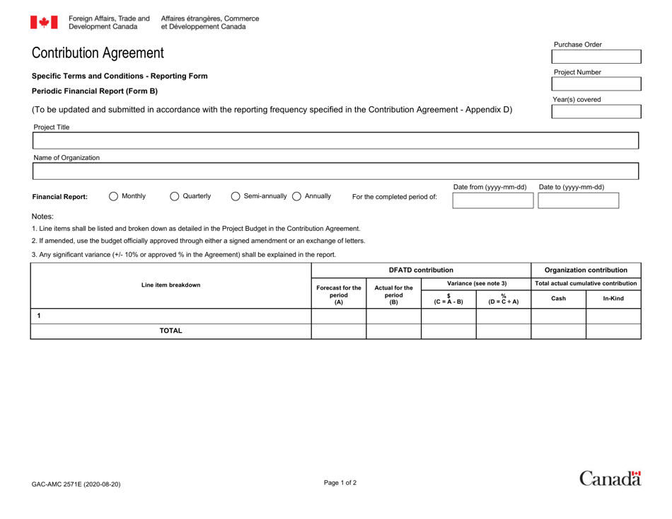 Form GAC-AMC2571E (B) Contribution Agreement - Periodic Financial Report - Canada, Page 1