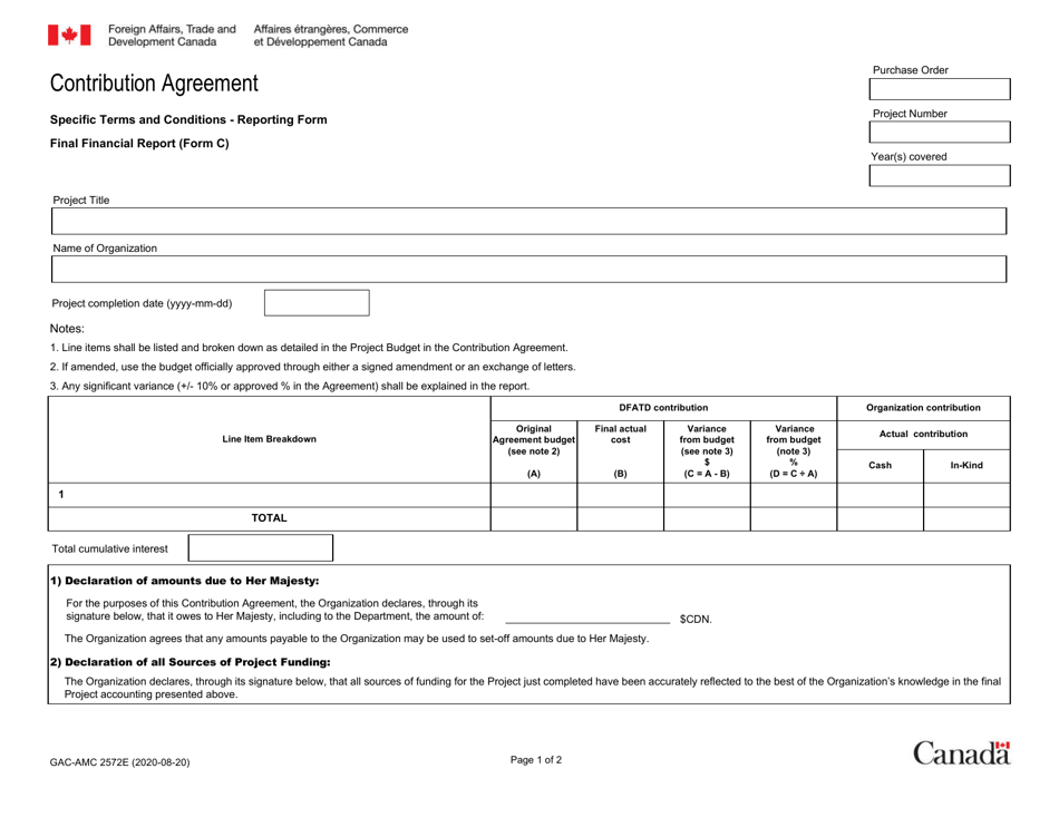 Form GAC-AMC2572E (C) Contribution Agreement - Final Financial Report - Canada, Page 1