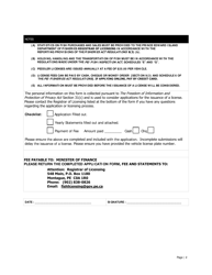 Fish Peddler License Application Form - Prince Edward Island, Canada, Page 2