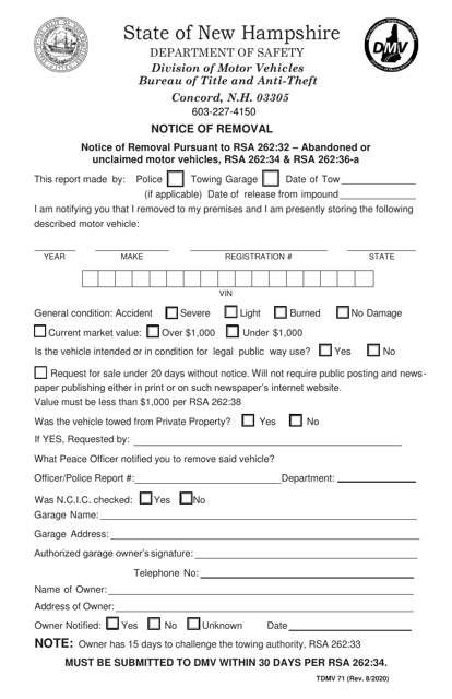 Form TDMV71  Printable Pdf