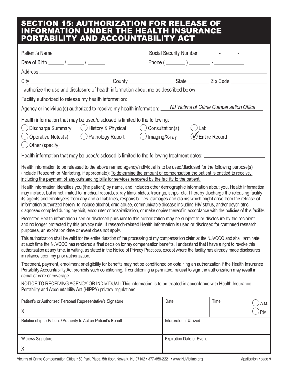 Claim Application Form - New Jersey, Page 15
