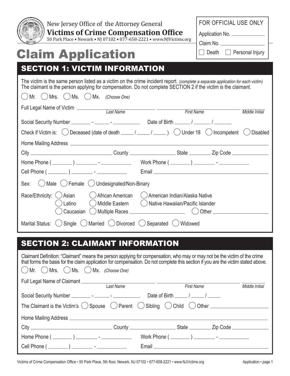 Claim Application Form - New Jersey, Page 7