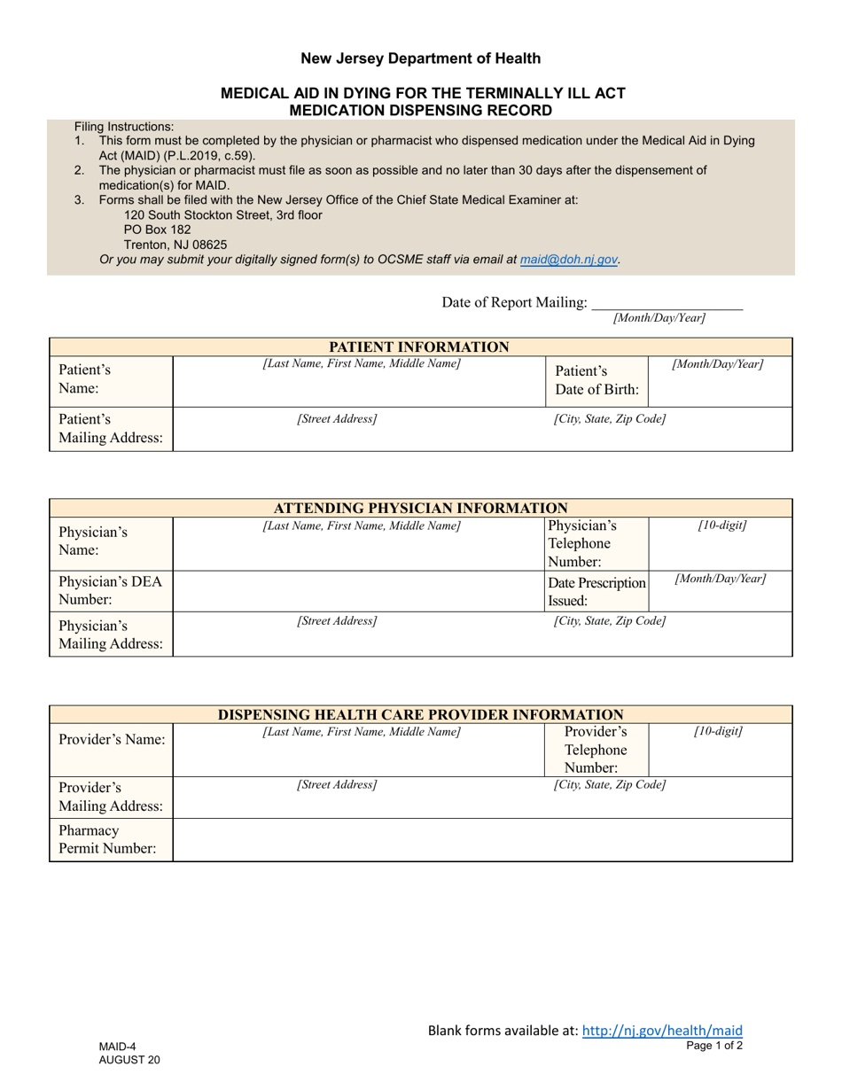 Form MAID4 Download Fillable PDF or Fill Online Medication Dispensing