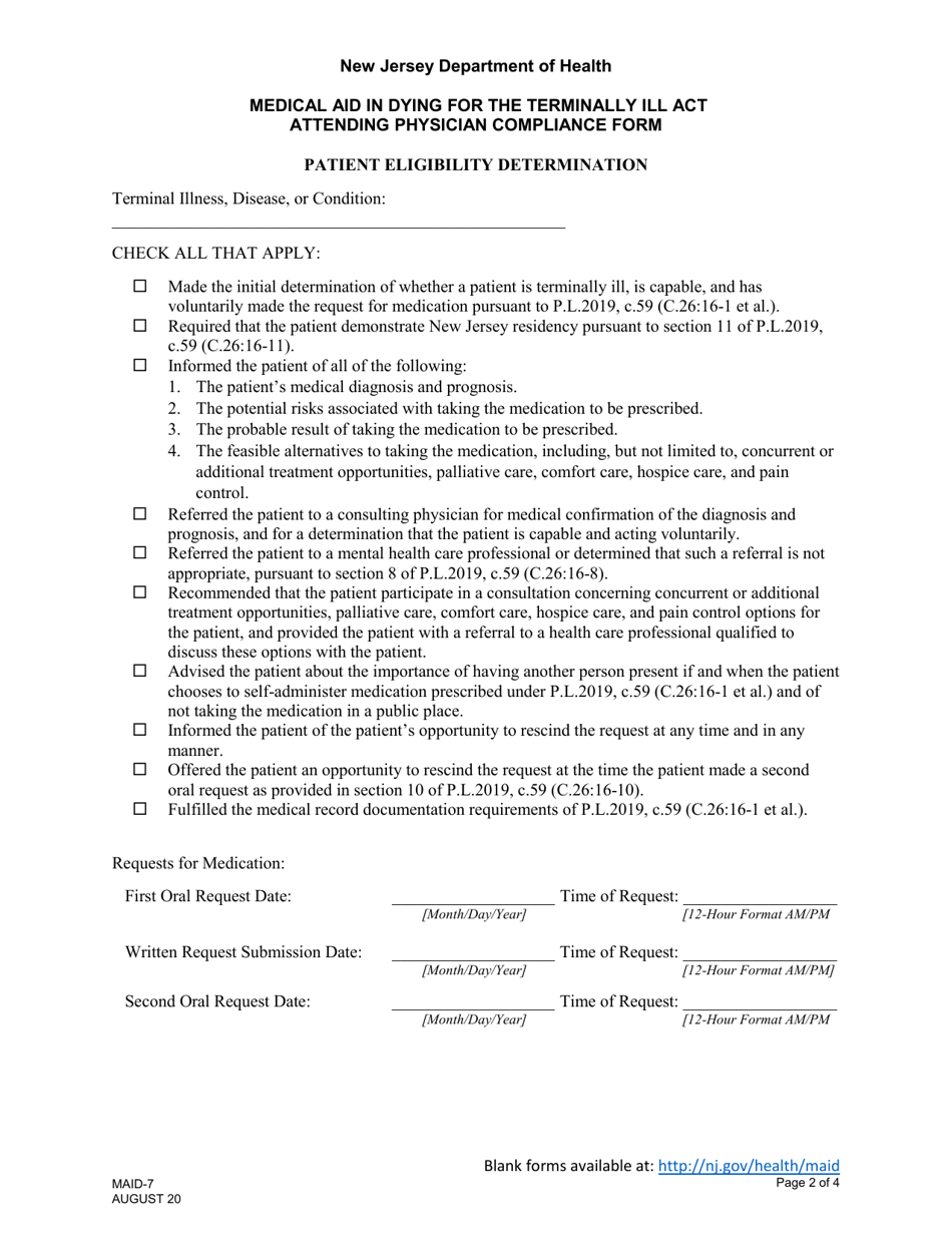 Form MAID-7 Attending Physician Compliance Form - New Jersey, Page 2