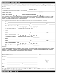 Architect Form 4E Attestation of Professional Practice for Endorsement Applicants Post-licensure Experience Only - New York, Page 2