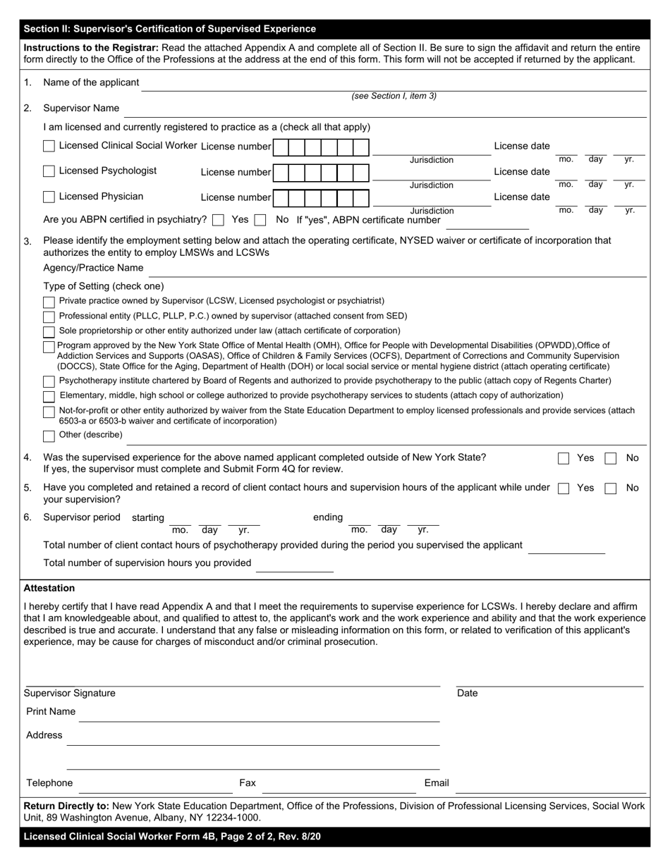 Licensed Clinical Social Worker Form 4B Certification of Experience for Licensed Clinical Social Worker - New York, Page 2