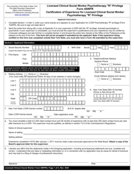 Document preview: Licensed Clinical Social Worker Psychotherapy "R" Privilege Form 4SWPR Certification of Experience for Licensed Clinical Social Worker Psychotherapy "r" Privilege - New York