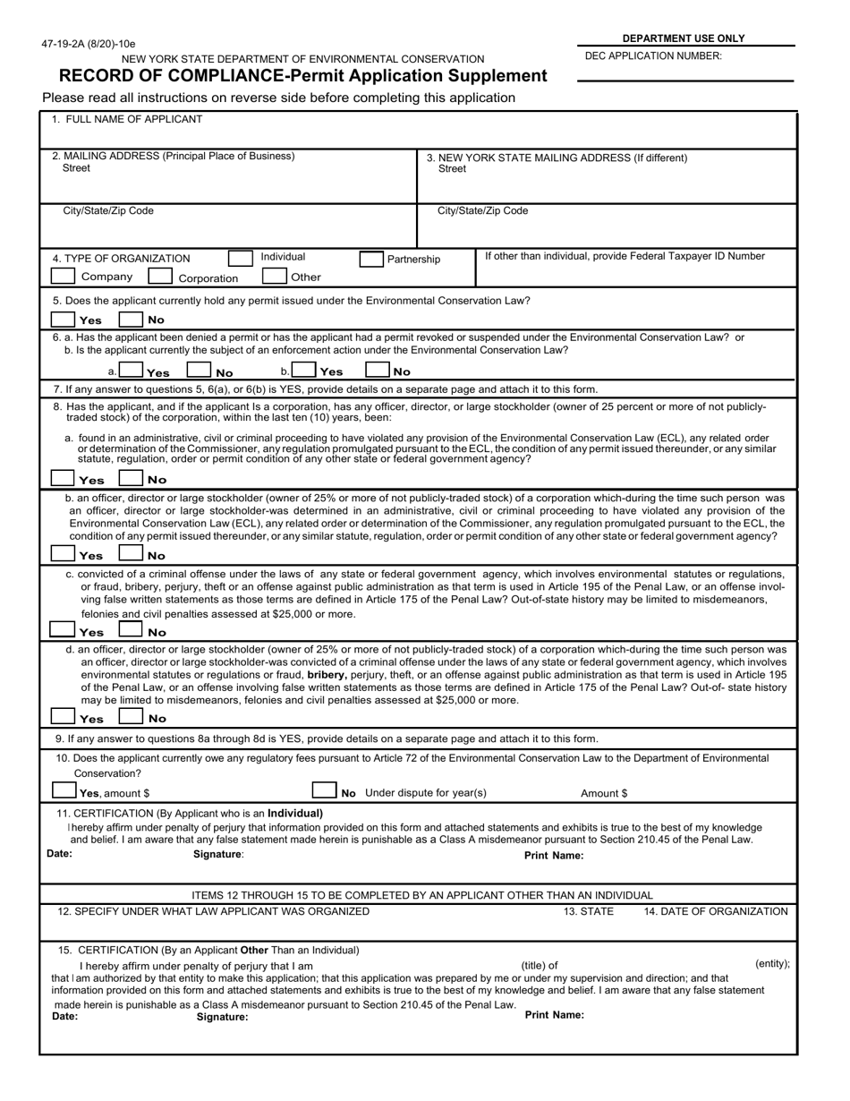 Form 47-19-2A Download Fillable PDF or Fill Online Record of Compliance ...