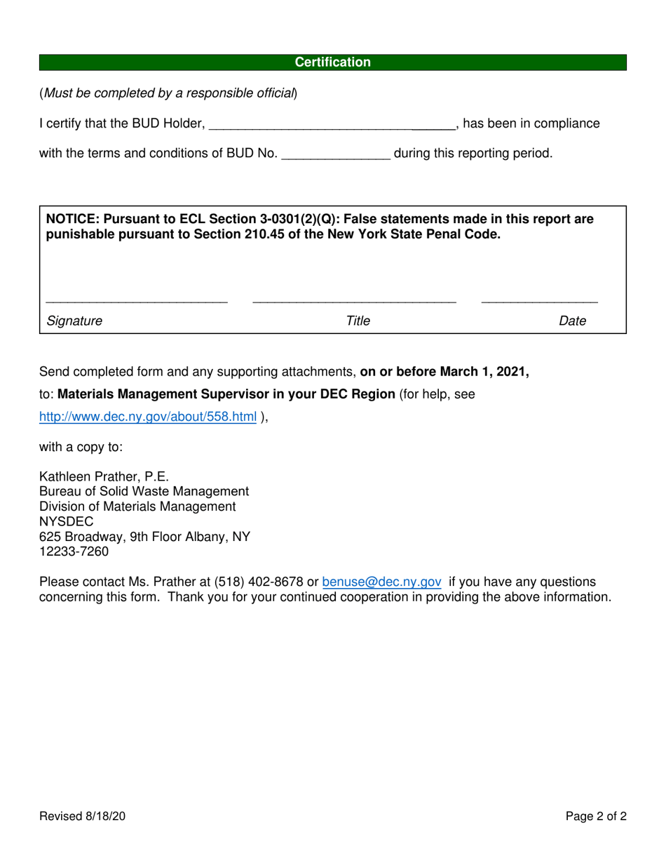 Case-Specific Beneficial Use Determination Annual Report - New York, Page 2