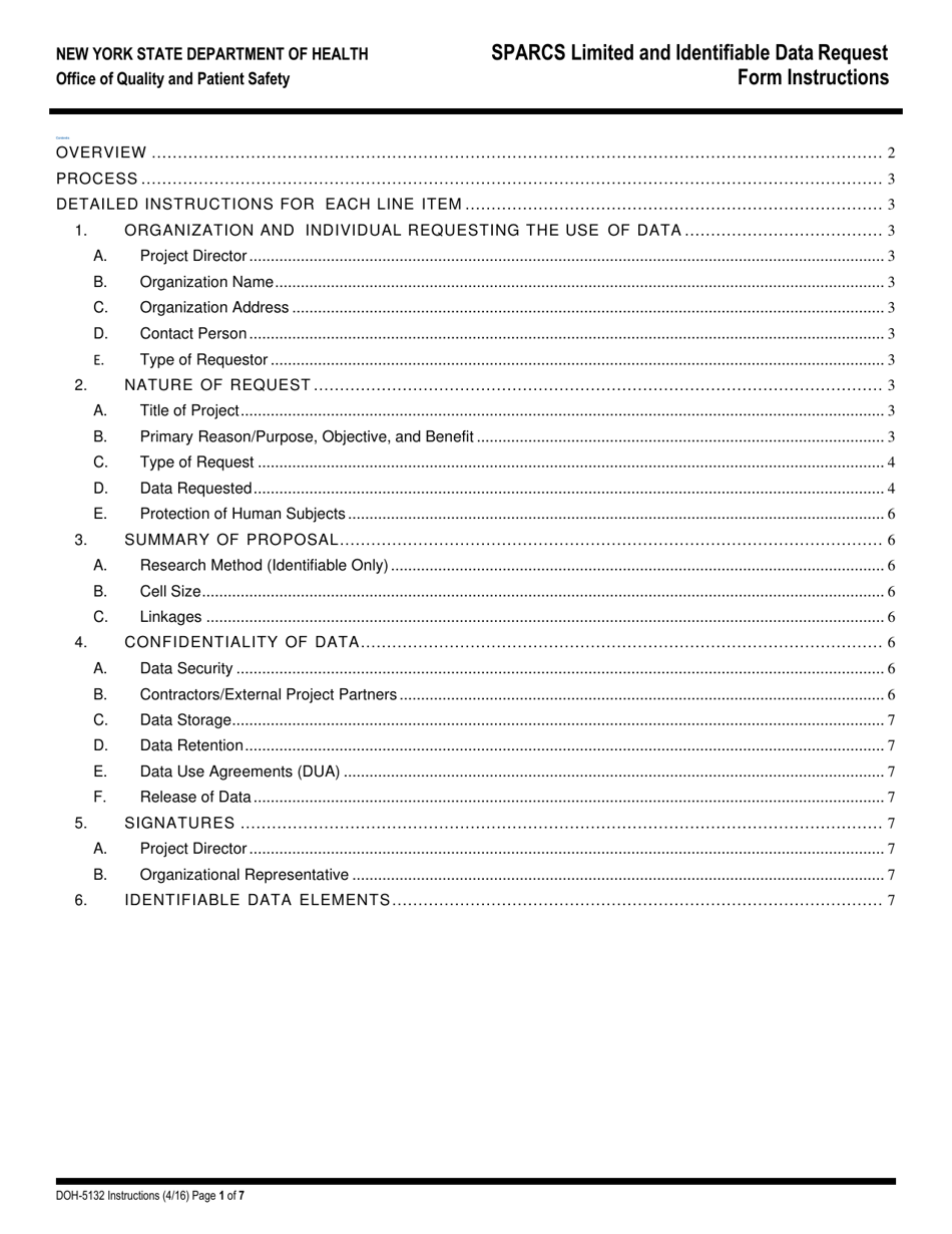 Instructions for Form DOH-5132 Sparcs Limited and Identifiable Data Request Form - New York, Page 2