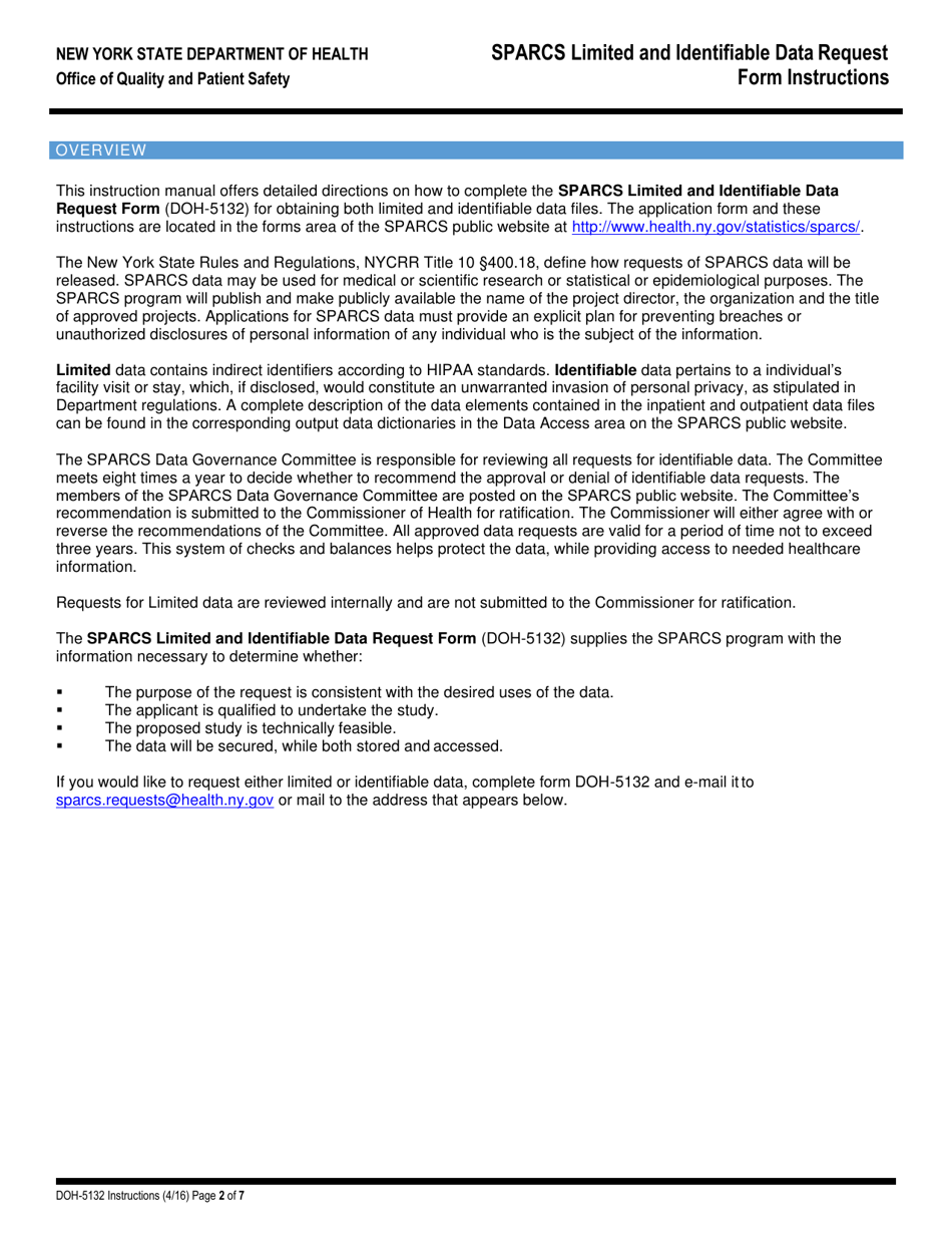 Instructions for Form DOH-5132 Sparcs Limited and Identifiable Data Request Form - New York, Page 3