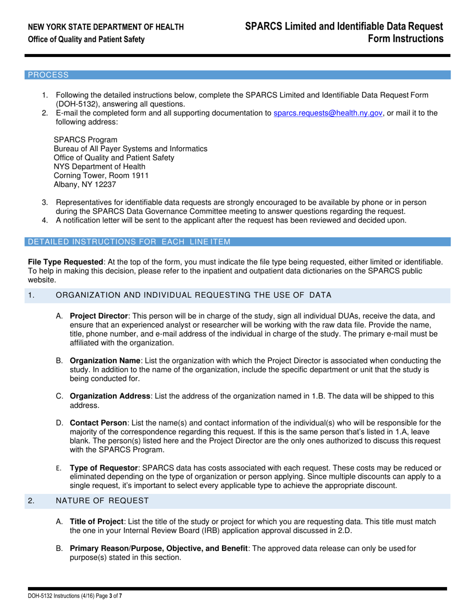 Instructions for Form DOH-5132 Sparcs Limited and Identifiable Data Request Form - New York, Page 4