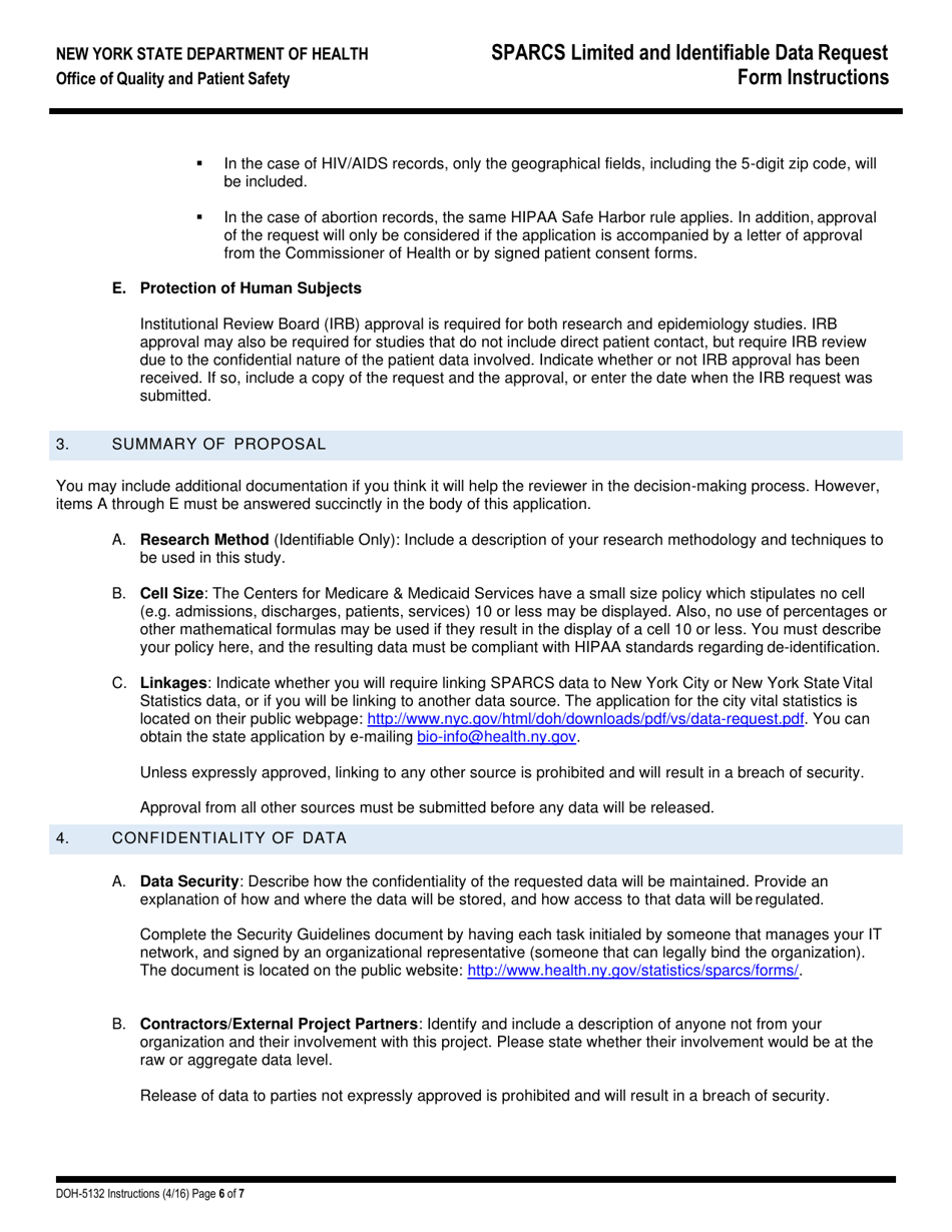 Instructions for Form DOH-5132 Sparcs Limited and Identifiable Data Request Form - New York, Page 7