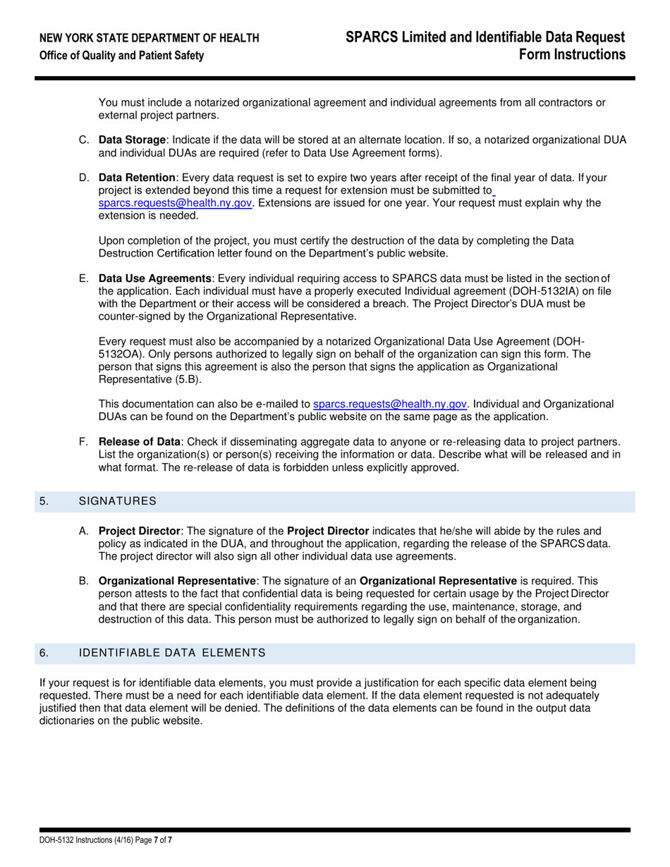 Instructions for Form DOH-5132 Sparcs Limited and Identifiable Data Request Form - New York, Page 8