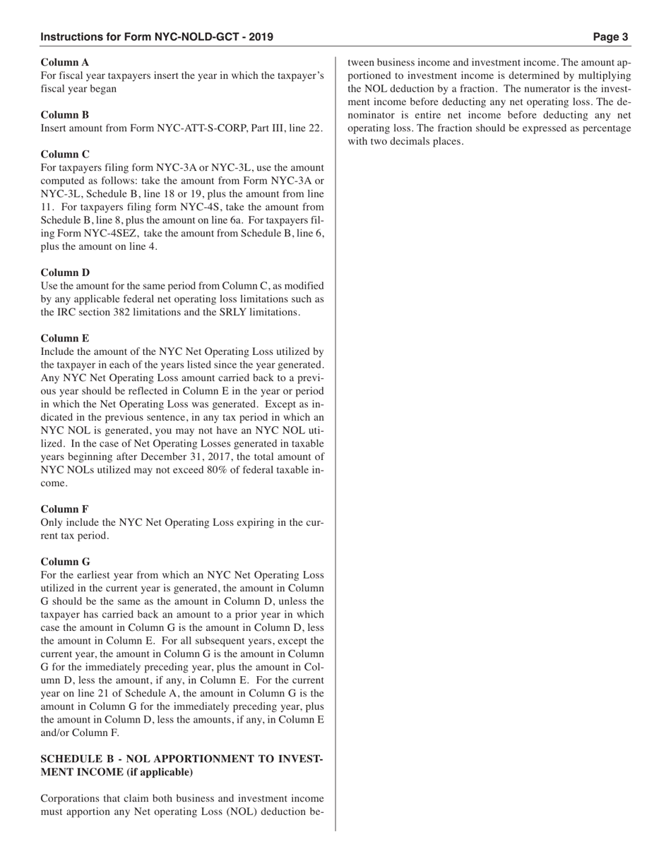 Form NYC-NOLD-GCT Net Operating Loss Deduction Computation - New York City, Page 3